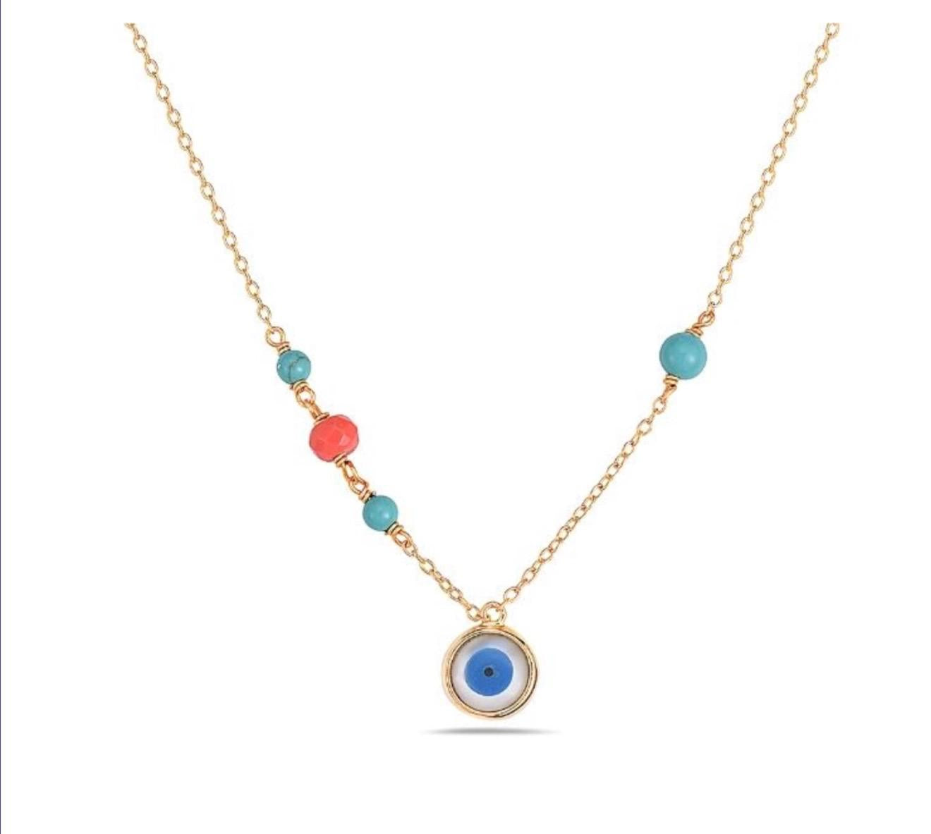 Ojo oro con piedra turquesa y coral